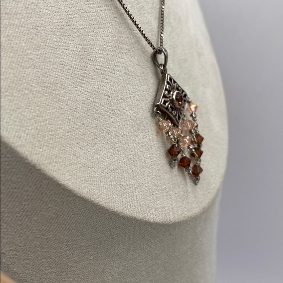 Vintage Sterling Silver Artisan Swarovski Crystal Chandelier Pendant Necklace - Picture 4 of 9